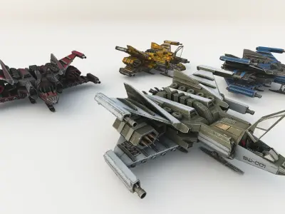 SPACE FIGHTER Game Ready With Cockpit Low-poly 3D model