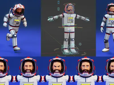 Stylized low-poly astronaut in a spacesuit Low-poly 3D model