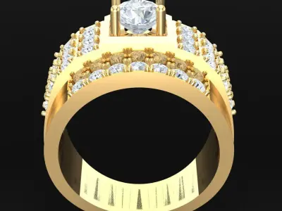 Light Gold Diamond Men Ring 2MR034 3D model