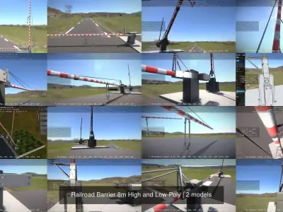 Railroad Barrier 8m High and Low-Poly 3D Model Pack