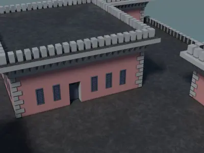 Reichsbahn Berlin Castle Plaster Red Low-poly 3D model