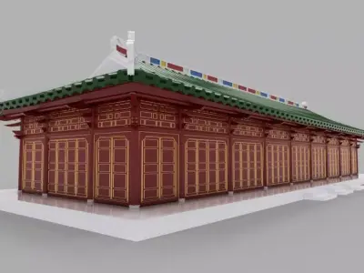 ORIENTAL ASIAN PALACE HALL Low-poly 3D model