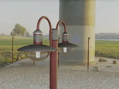 Street Light -7- Red Version -2 Lamps- Low-poly 3D model