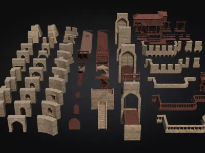 Medieval Castle 3D Modular kit Low-poly 3D model