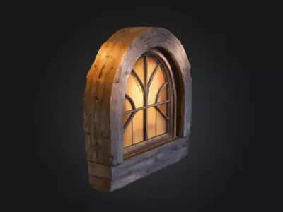 Arched Medieval Window with Curtains Low-poly 3D model