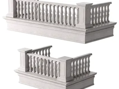 Classic Marble Balcony with Marble Balusters and Square Columns 3D model