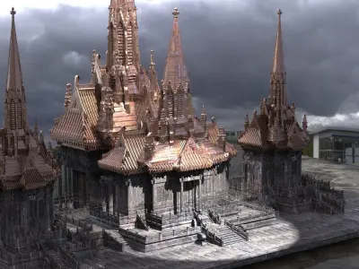 Japanese Temple Warrior Dome Kitbash  3D model