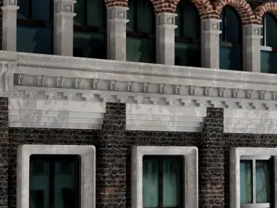 worn-out-building brick building with windows and balconies 3D model