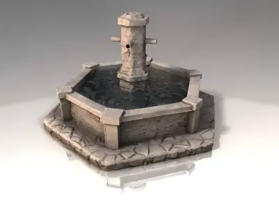 Stone Fountain with water Low-poly 3D model