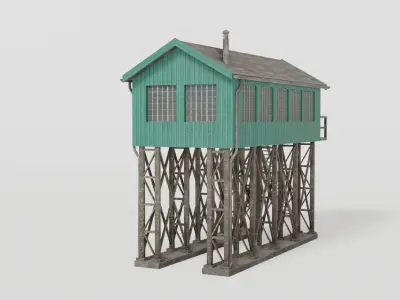 Green old gantry control tower Low-poly 3D model