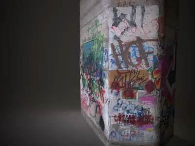 Column concrete block with graffiti Low-poly 3D model