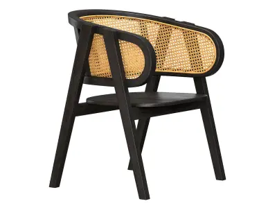 Black Modern wooden rattan chair  3D model
