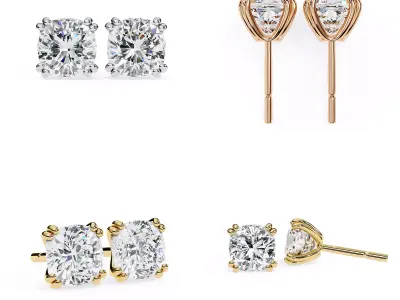 Cushion Solitaire Stud Earrings CAD Model 3DM STL 3D print model