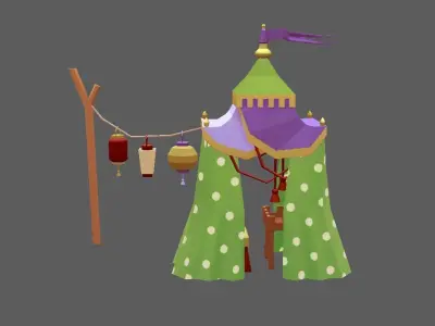 Stylized Cartoon Beach Tents set Low-poly 3D model
