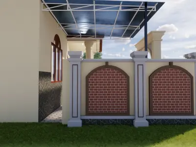 Simple House Design Fence  and Mini Garden and fish pool 3D model