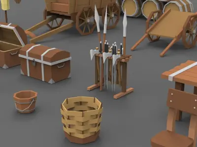 Low Poly Medieval Exterior Pack Collection Low-poly 3D model Low-poly 3D model