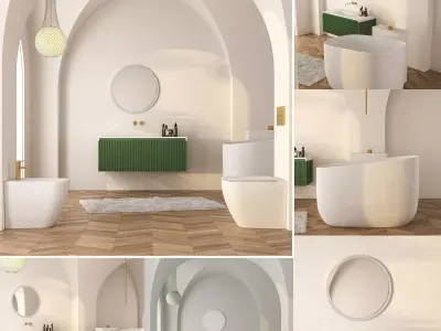 White Minimalist Bathroom Interir Scene 3D model