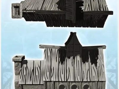Long building with second floor and chimney at the end 18 - Medi 3D print model