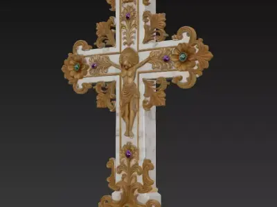 Heavenly Radiance Cross - Ornamental Gold and Marble Crucifix 3D print model
