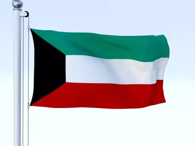 Animated Kuwait Flag Low-poly 3D model