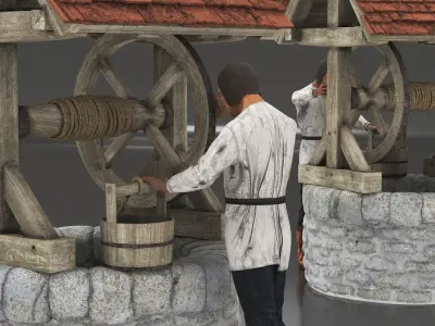  Medieval Farmer by Well 