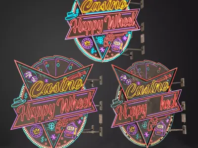 Neon sign Casino in 3 types Low-poly 3D model