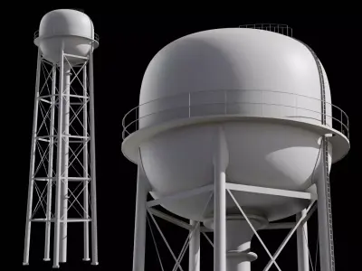 Water tower tank Low-poly 3D model