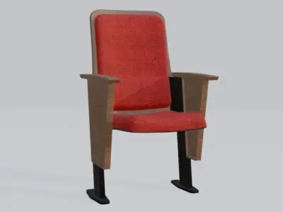 Auditorium Seat 3D Model Red Theater Chair Game Ready 3D model