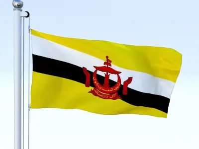 Animated Brunei Darussalam Flag Low-poly 3D model