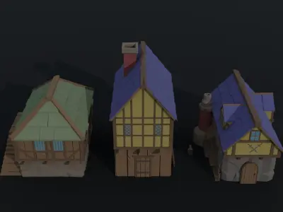 Cartoon fantasy city buildings 2 Polygonal Style Low-poly 3D model
