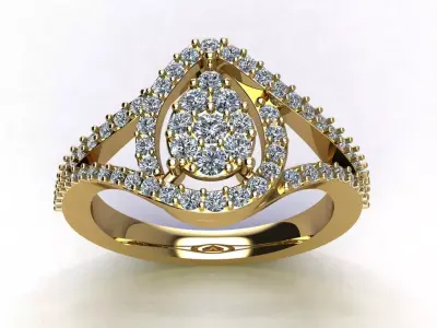 Pear Halo Cluster Diamond Ring CAD Model 3D print model