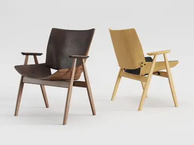 Shell Wood Armlounge Upholstered Seat and Back 3D model