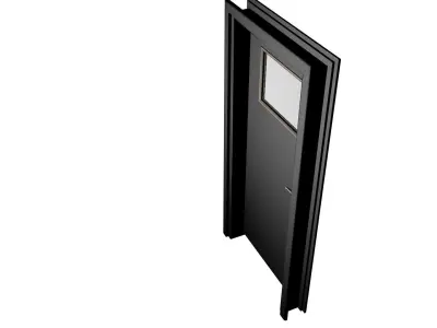 Matte Black Utility Door with Rectangular Frosted Glass Low-poly 3D model
