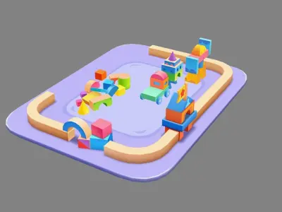 A bunch of building block toys Low-poly 3D model