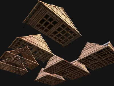 Medieval Tiled Roof for House Low-poly 3D model