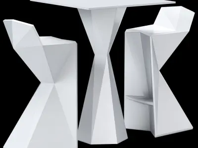 Vertex Bar Table and Stool Low-poly 3D model