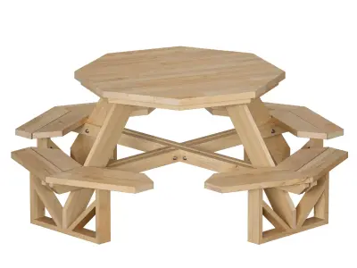 Wooden Round Outdoor Picnic Table 3D model