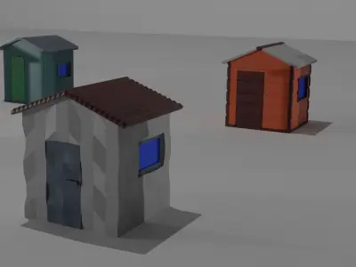 Houses two outhouses Low-poly 3D model
