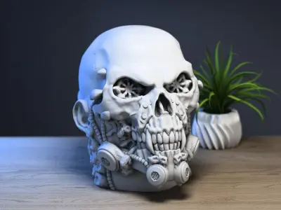 Robot Skull Headphone Stand Cyborg Headset Stand 3D print model get