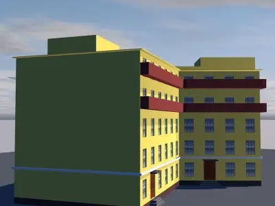 Theater building on cloudy day Low-poly 3D model
