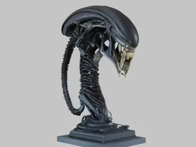 Alien Xenomorph Elongated Skull Head Bust High-Poly Sci-Fi  Low-poly 3D model