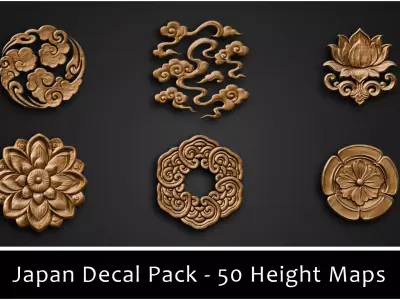 3DT Japanese Ornamental Decal and Stamp Pack Low-poly 3D model