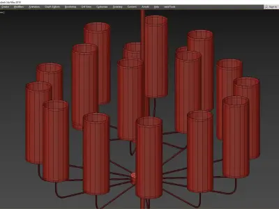 Brass and Blue Glass Tube Chandelier Low-poly 3D model