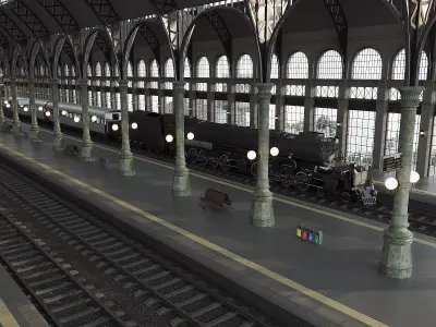 Train Station Low-poly 3D model