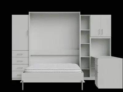 White Cabinet Light White Wood Wall Bed Opened Low-poly 3D model