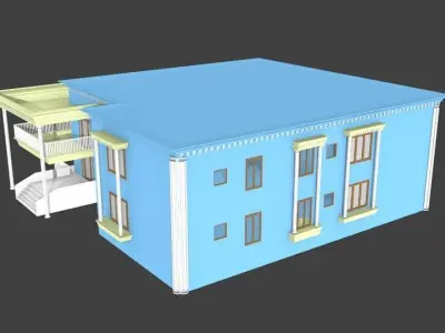 buglow house with balconies and stairs 3D model