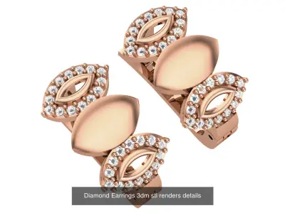 25 Diamond Earrings 3dm stl renders details  3D Model Pack