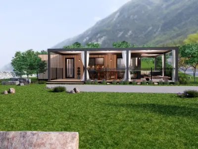 modern mobile home tiny house vacation house on 40m2 Low-poly 3D model