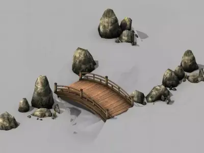 War Corps - River wooden bridge stone 01 3D model