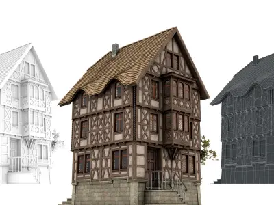 Half-timbered house from the 18th CENTURY with rooms Low-poly 3D model